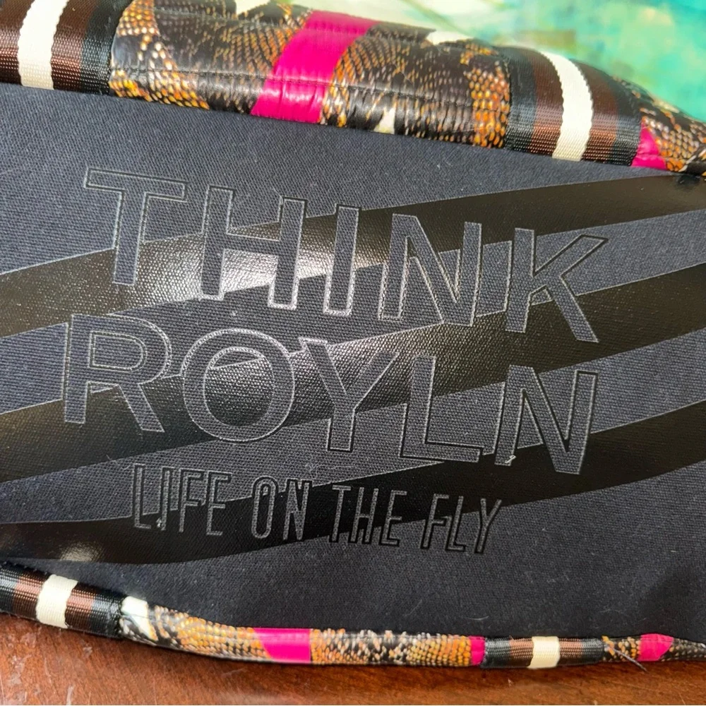 Think Royln Quilted Puffer Tote Bag Pink Black Brown Snake Print New (No Tags) - Picture 5 of 9